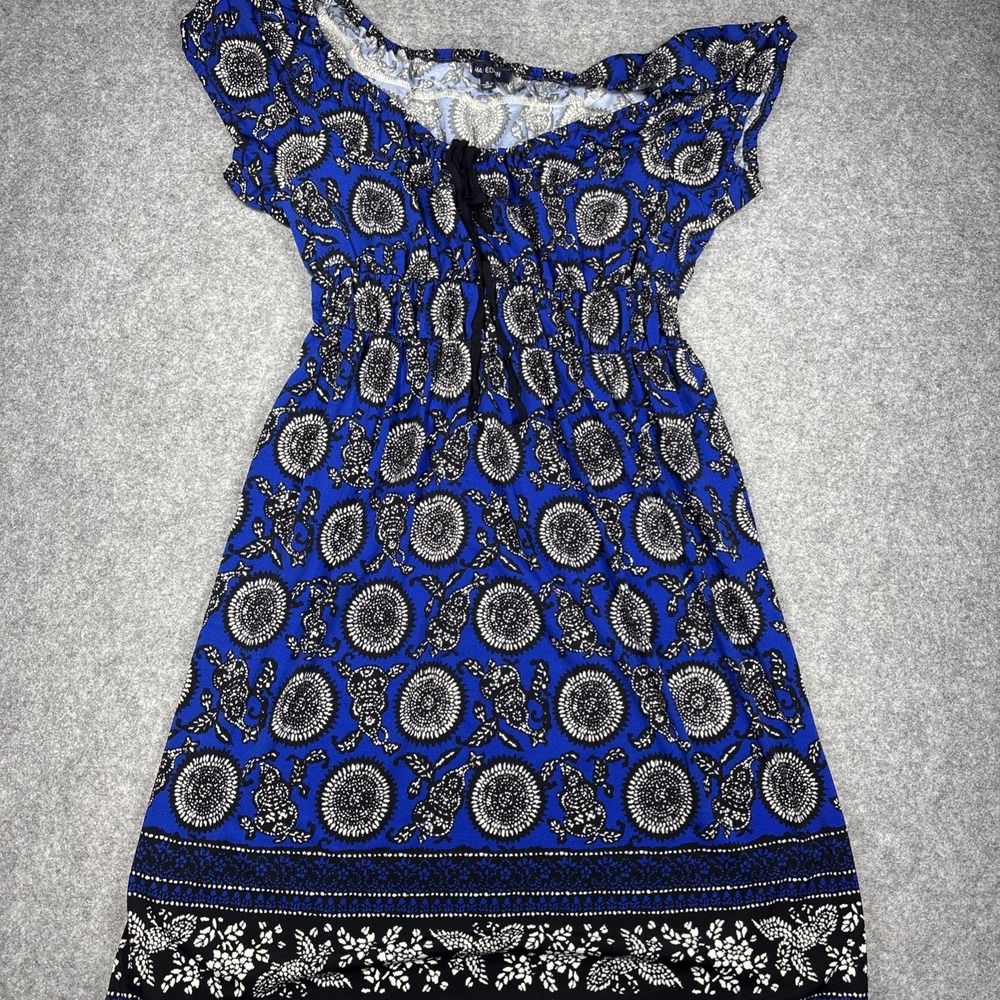 Max Edition Women Blue Geometric Floral Sundress Sleeveless Size S Knee Length